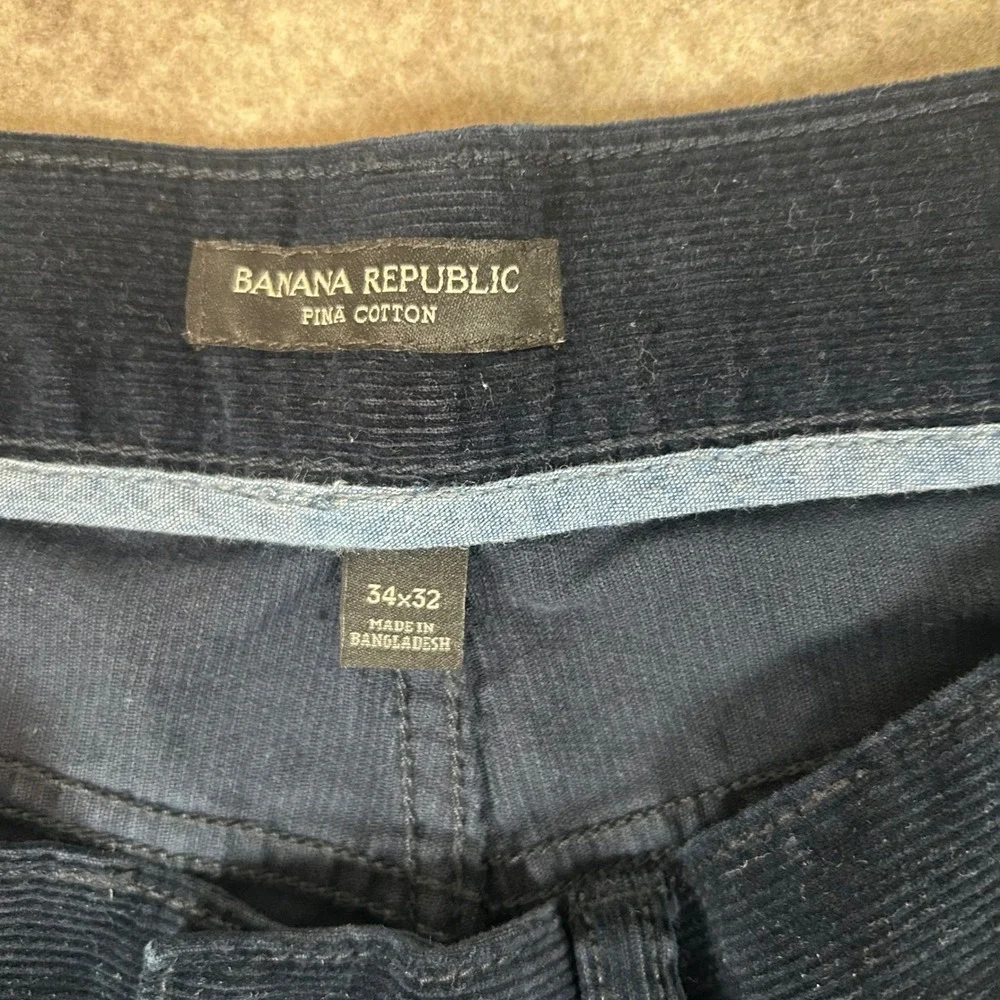 Banana Republic Corduroy Pants Mens 34x32 Navy Blue Pima Cotton Straight‎ Leg
